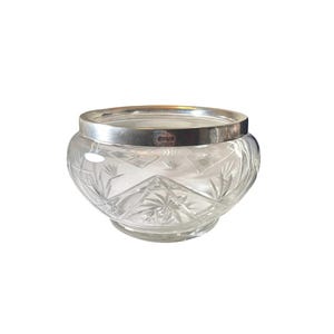 Vintage Cut Glass Bowl with Silver Plated Rim