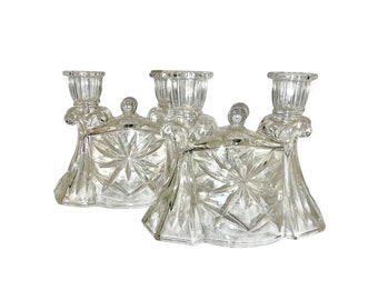 Vintage Pair of Anchor Hocking Glass Co. Double Candle Holders