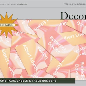 EDITIERBARE Sunset Holographic Namensschilder, Etiketten, Namensschilder & Tischnummern Back to School Bulletin Board | Classroom Theme, Beschriftungen für Einkaufswagen