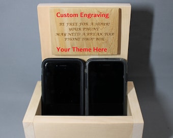 Personalized Unplug Cell Box -Be Present - Be Social with Family -  Hand-Crafted Pine and Engraved on Cedar For Your Family. Holds 8 phones.