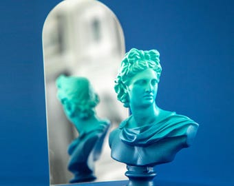 Busto de Apolo: Estatua del dios griego de yeso y piedra "Azul de Oslo"
