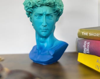Busto de David de yeso en azul de Oslo - Michelangelo Art Decor - 15 cm