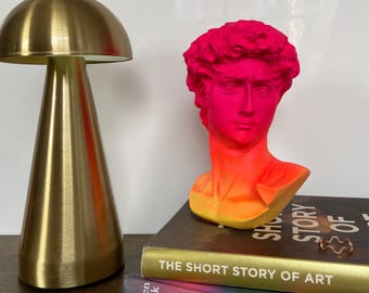 Busto de David de yeso en color naranja Cali - Decoración artística inspirada en Miguel Ángel - 15 cm