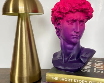 Busto de David de yeso en color morado veneciano - Michelangelo Art Decor - 15 cm