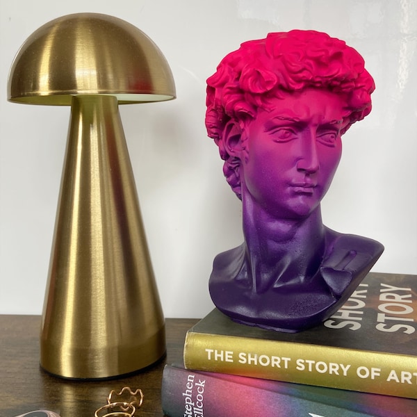 Busto de David de yeso en color morado veneciano - Michelangelo Art Decor - 15 cm