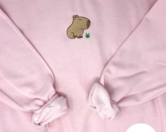 Embroidered Capybara Sweatshirt or Hoodie. Cozy Unisex Animal Lover Pullover.