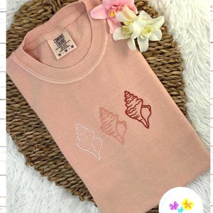 Embroidered Seashell Outline Comfort Colors Tee - Coastal Unisex T-Shirt