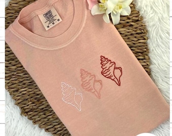 Embroidered Seashell Outline Comfort Colors Tee - Coastal Unisex T-Shirt