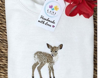 Youth Baby Deer Embroidered Sweatshirt or Hoodie.