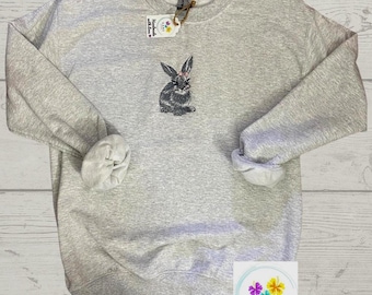 Embroidered Rabbit Sweatshirt or Hoodie Cotton-Poly Blend Bunny Crewneck.