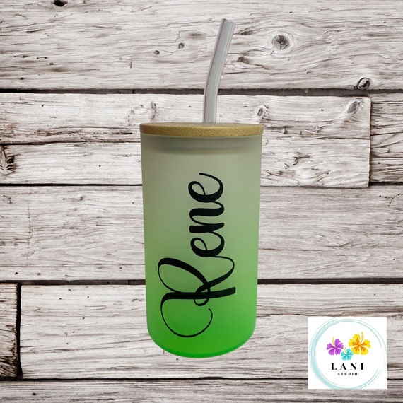 16 oz Frosted Glass Bamboo Lid Tumbler with Plastic Straw