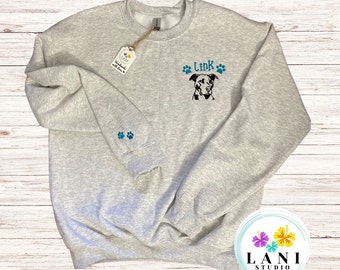 Personalized Pitbull Embroidered Sweatshirt: Custom Dog Portrait Crewneck