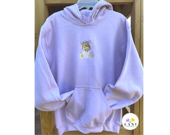 Women’s Highland Cow Hoodie. Embroidered Cow Sweatshirt. Farm Animal Gift.
