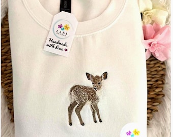 Embroidered Baby Deer Sweatshirt or Hoodie.  Woodland Animal Design.
