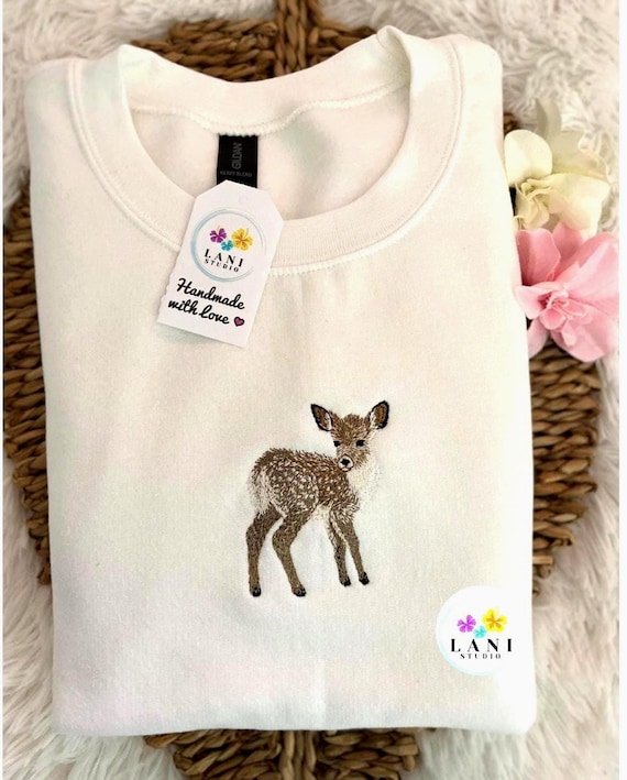 Embroidered Baby Deer Sweatshirt or Hoodie.  Woodland Animal Design.