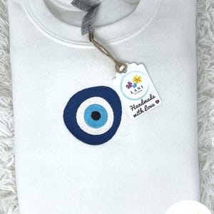 Evil Eye Embroidered Sweatshirt or Hoodie, Crewneck. Pullover Embroidered.