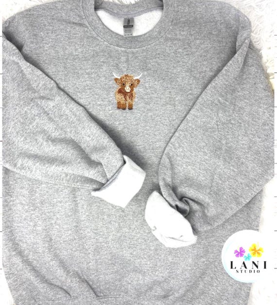 Highland Cow Embroidered Sweatshirt or Hoodie.  Farm Animal Cozy Gift.