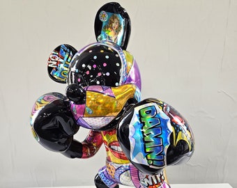 Patryk Konrad - Sculpture en résine Boxer Mickey - édition pop art holographique - Edition limitée