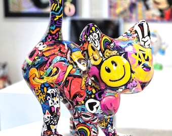 Handmade Pop Art Cat Sculpture: Vibrant Graffiti Street Art Statement Piece (Limited Edition)