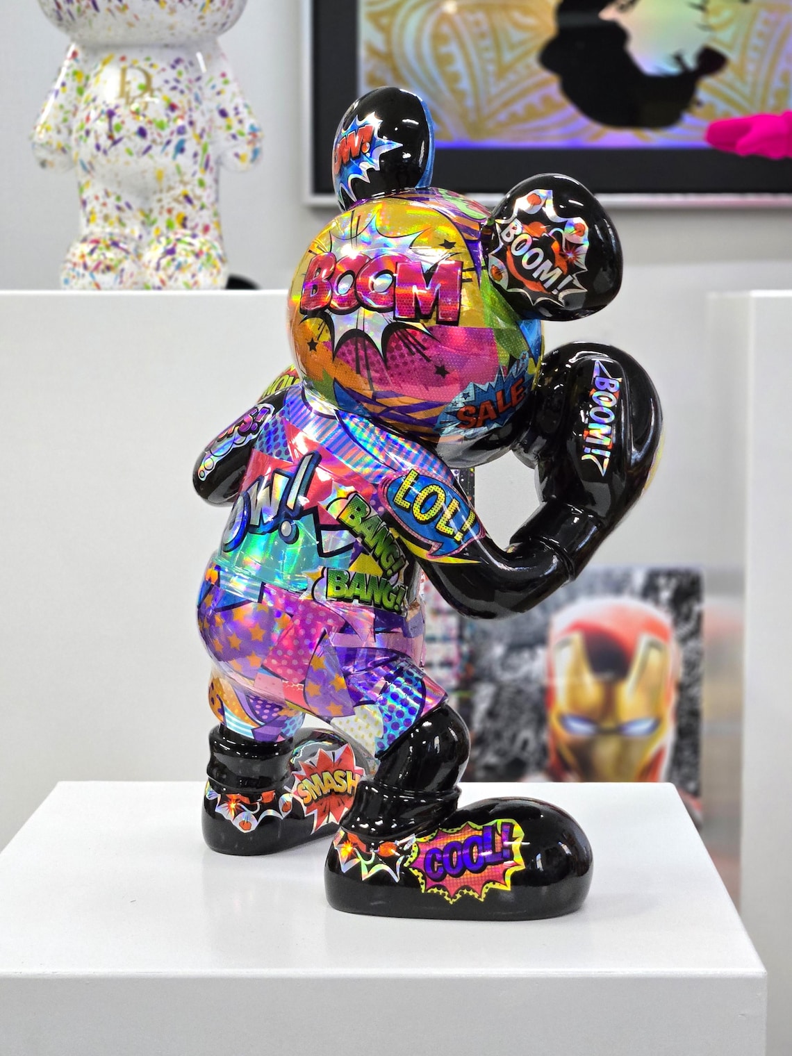 Boxer Mickey Resin Sculpture – Holographic Pop Art Edition