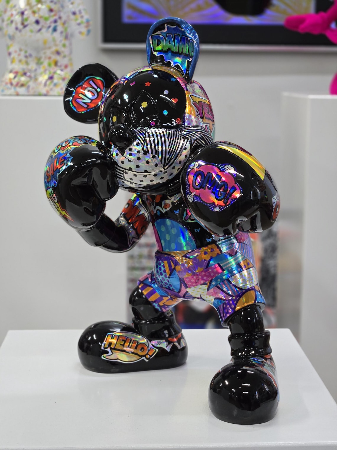 Patryk Konrad – Boxer Mickey Resin Sculpture – Holographic Pop Art Edition