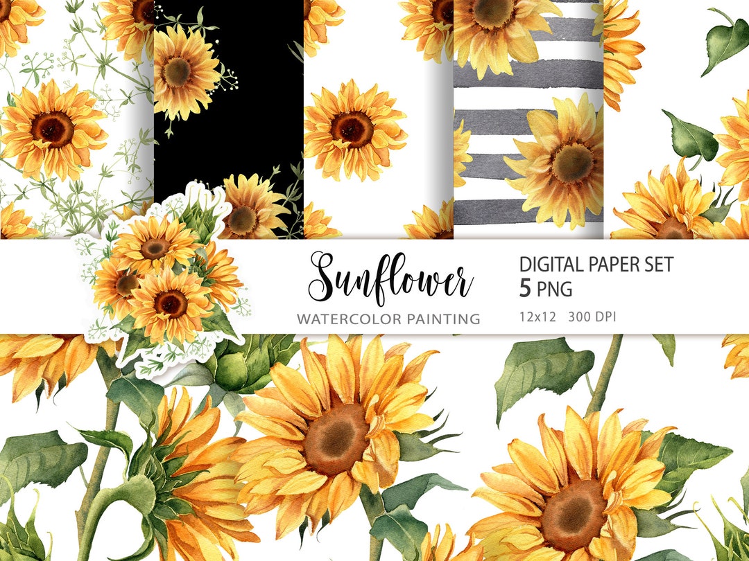 Sunflower Digital Paper Pack. Seamless Pattern Boho Floral - Etsy
