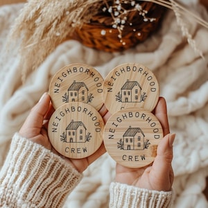 Cadeau voisin - Cadeau d'hôtesse pour les voisins - Cadeau de déménagement pour voisin - Dessous de verre en bois pour l'équipe de quartier