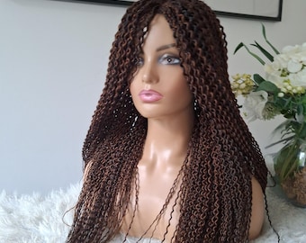 Perruque tresse torsadée en spirale faite main : mélange de brun foncé et de brun doré, style qui fait gagner du temps
