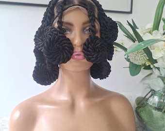 Handmade full lace Koroba Braid Wig: Natural hairline.