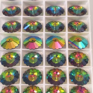 Vintage Swarovski Ultra Rare Art. 3701 Vitrail Medium Margarita (Aurore Boreal X 2) Very Precious Corona (1/2 Factory Pack of 18Pieces) 16mm