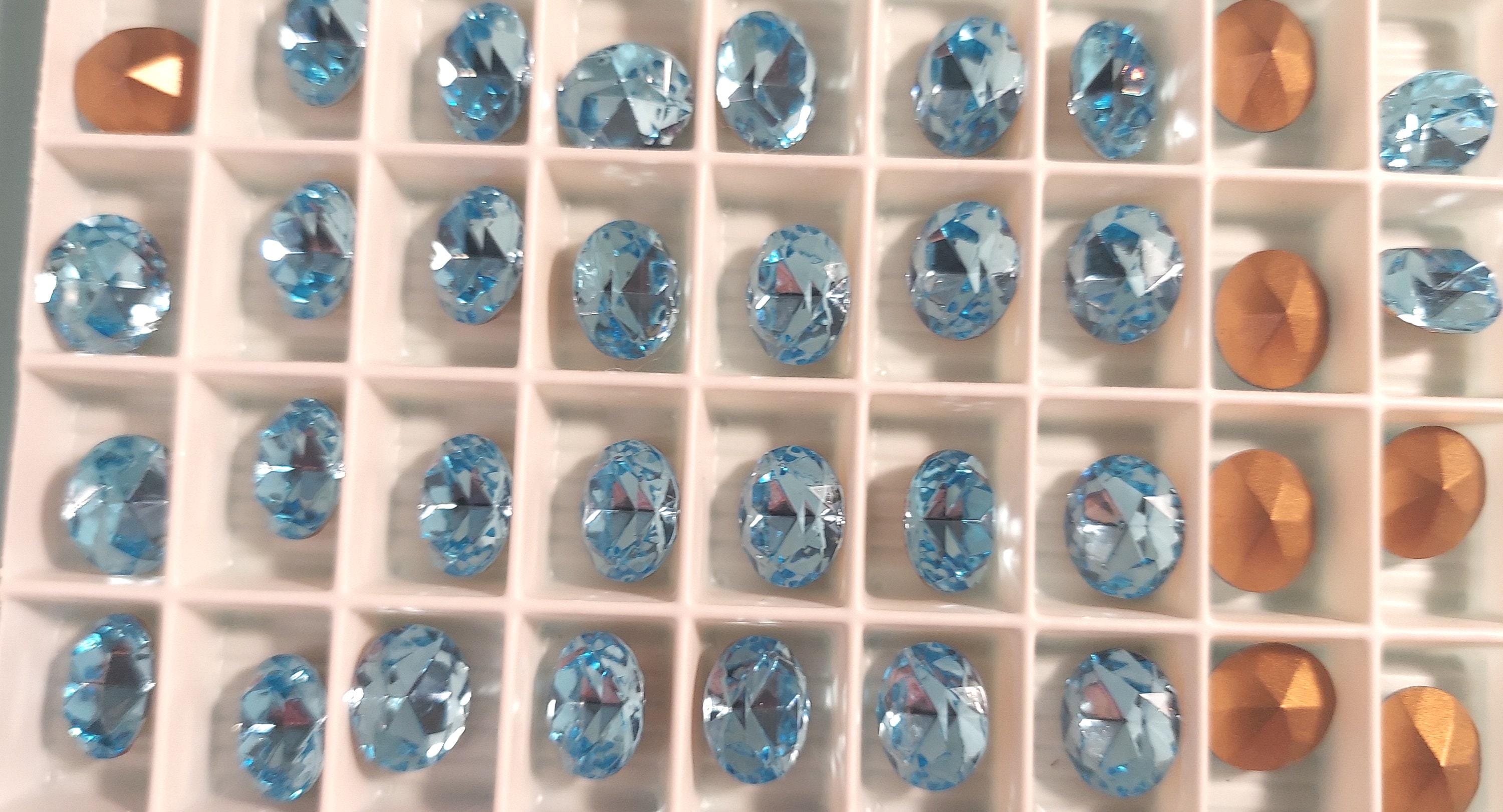 Swarovski Vintage Table Cut 4130/2 MM 12,0X 10,0 Aquamarine Gold Foil Full Flawless Flat of 36 Treasures "OH My" Rare Find!