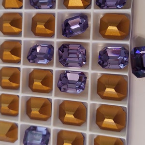 Swarovski Vintage Gold Foil Tanzanite Pristine Stones Art. 4600 Rectangle &quot;Emerald  Shape&quot; 12 X 10 Flat of 12 Piece &quot; Gemlike Beauty!