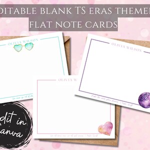 Bearbeitbar druckbare TS Eras Tour Note Cards T Swift Personalisierte Stationäre Taylor Eras Dankeskarten Druckbare Stationäre Notecard