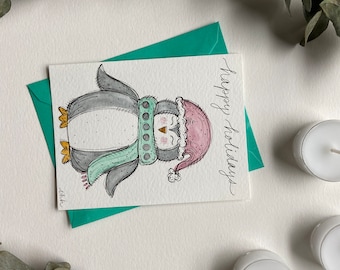 Hand Painted Penguin Christmas Cards