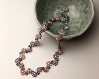 fiore et moi | Collier ras de cou perles FLEURS lilas