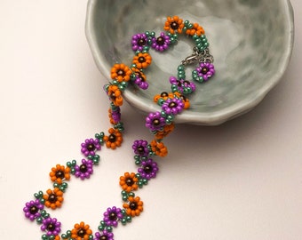 fiore et moi | Collier ras de cou perles FLEURS violet-orange