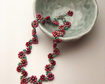 fiore et moi | Collier ras de cou perles FLEURS rouge