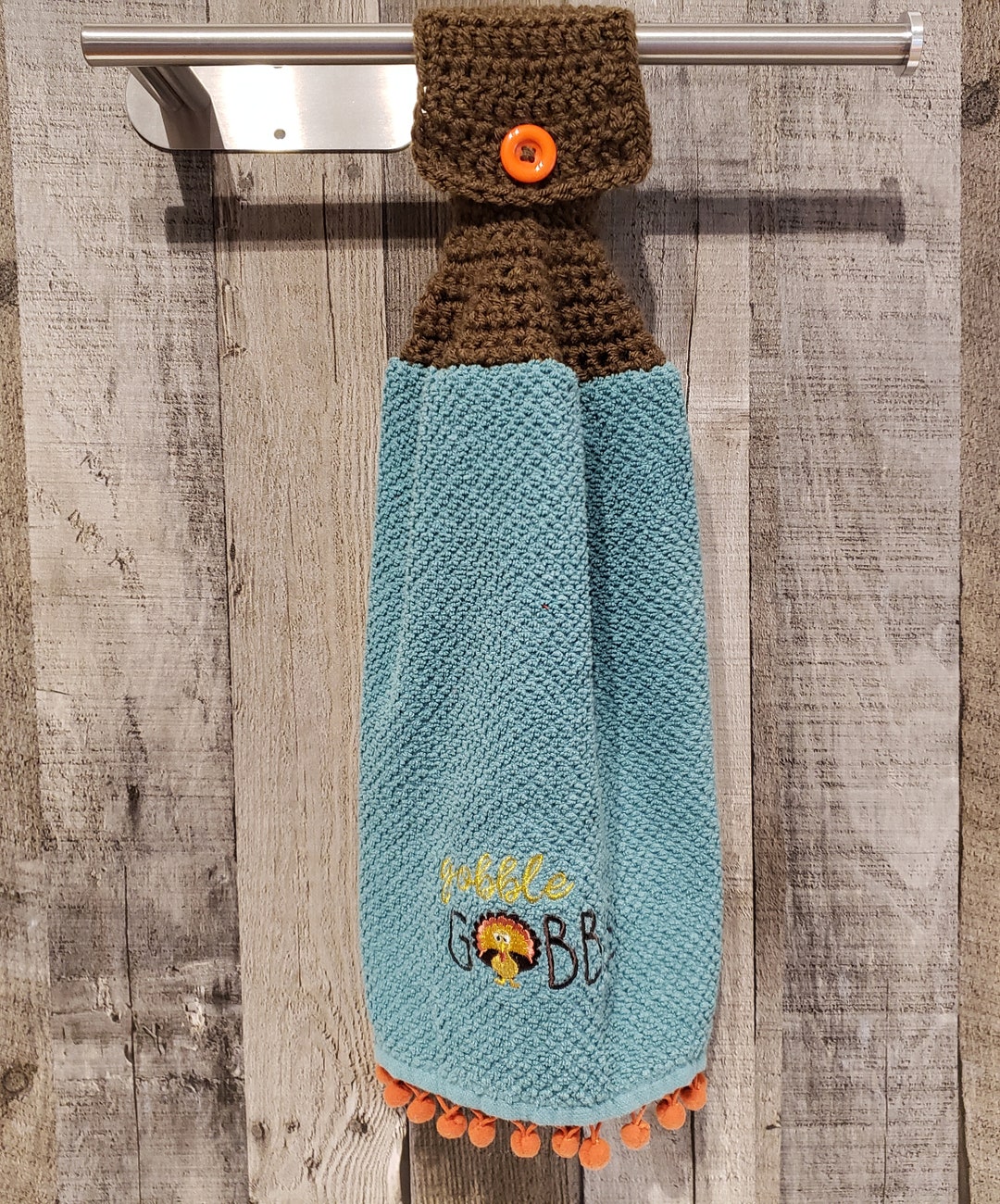 Thanksgiving Kitchen Towels With Crochet Topper and Button Closure for