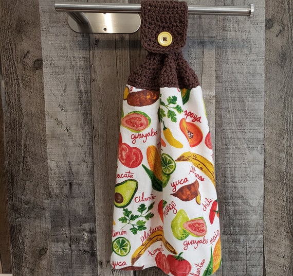 Thick Kitchen Towels With Crochet Topper and Button Closure 