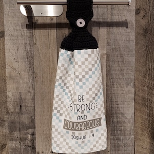 Hanging Kitchen Towels with Crochet Topper and Button Closure,Thick 100% Cotton Kitchen Towels,Iced Coffee,Berries,Dogs,Be Strong,Paws