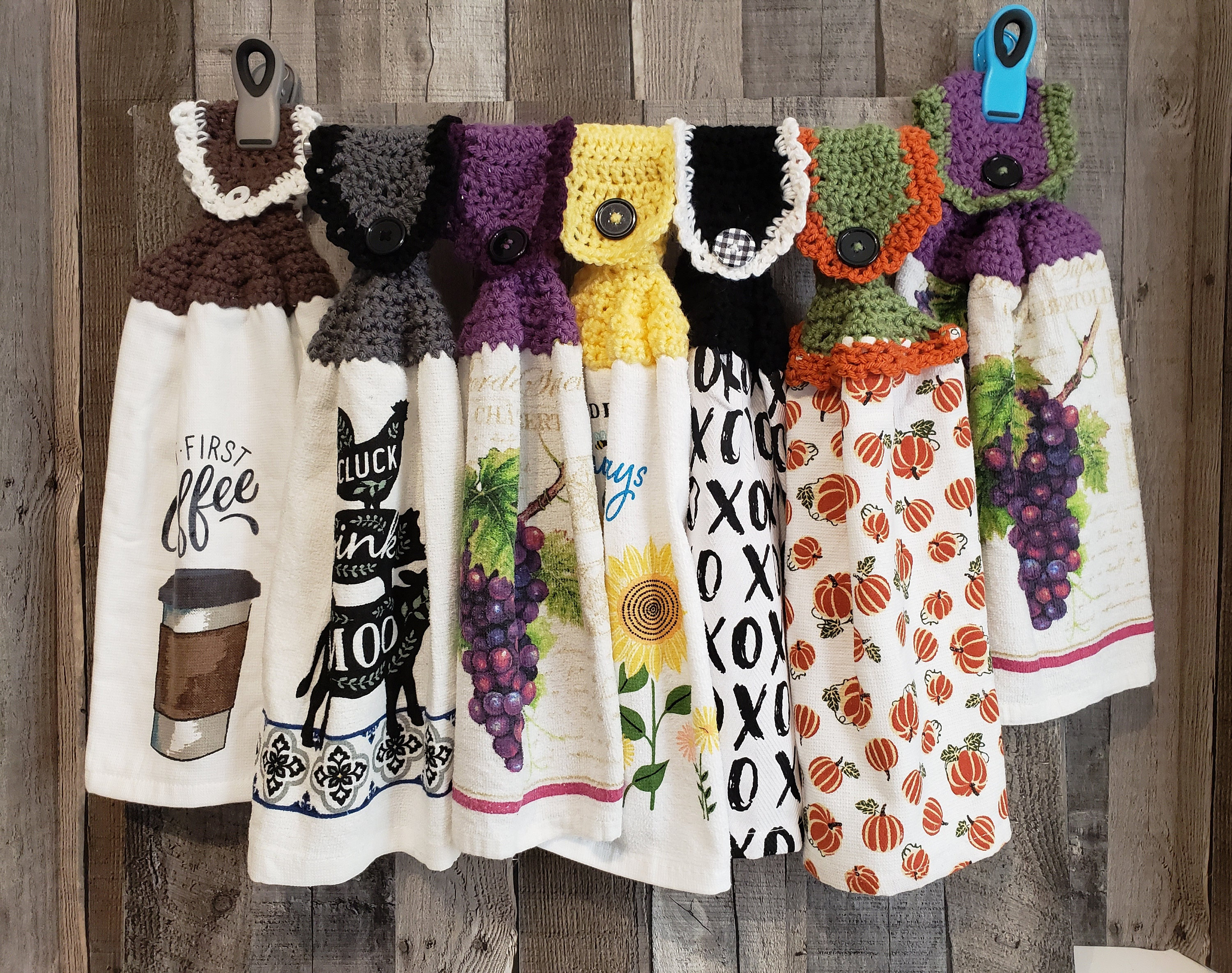 Set Hand Crochet Top Ex long Hanging Microfiber Kitchen Towel with