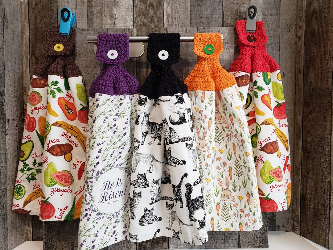 Thick Kitchen Towels With Crochet Topper and Button Closure Etsy