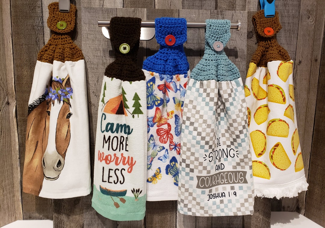 Thick Kitchen Towels With Crochet Topper and Button Closure Etsy