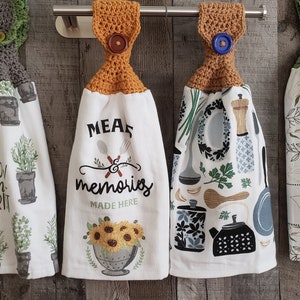 Inspirational Hanging Kitchen Towels with Crochet Topper & Button Closure,Thick 100% Cotton Kitchen Towels,Tea Towels,Hand Towels,Gifts