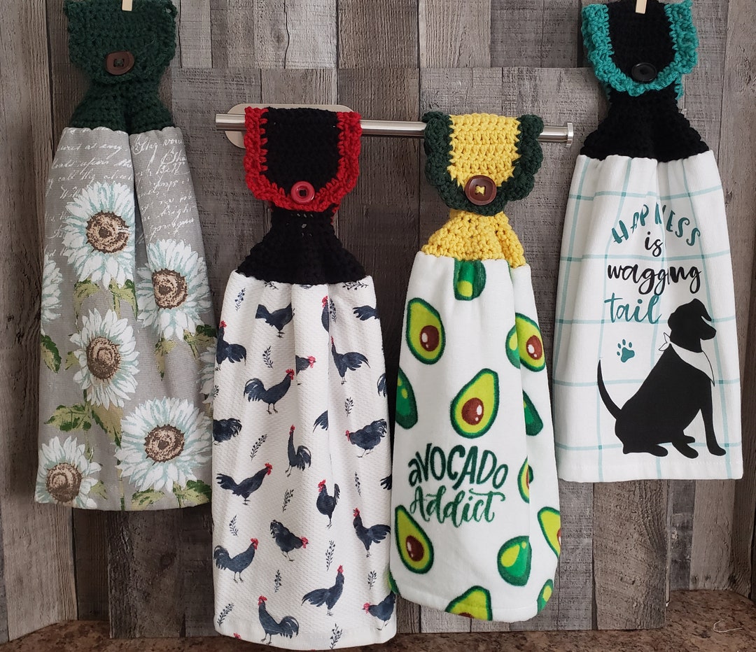 Hanging Kitchen Towels With Crochet Topper and Button Closure,thick 100