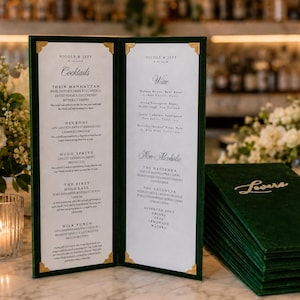 Spersonalizowane aksamitne menu koktajlowe | Menu koktajli weselnych | Menu koktajli na imprezy | Ręcznie robione na zamówienie | W pełni konfigurowalne