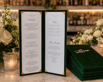 Carte de cocktails en velours personnalisée | Carte de cocktails de mariage | Carte de cocktails pour événements | Fait main sur commande | Entièrement personnalisable
