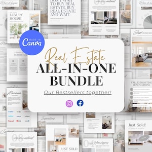 Real Estate Social Media Instagram Facebook Bundle, Real Estate Marketing, PostTemplate Canva, Checklist Realtor, Seller Home Buyer Guide