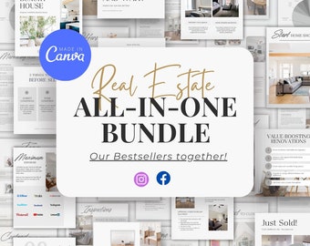 Real Estate Social Media Instagram Facebook Bundle, Real Estate Marketing, PostTemplate Canva, Checklist Realtor, Seller Home Buyer Guide
