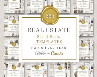 Real Estate Instagram Posts Bundle, Realtor Full Year Posts Bundle, 12 Monthly Realtor Social Media Posts , Editable Canva Post Template